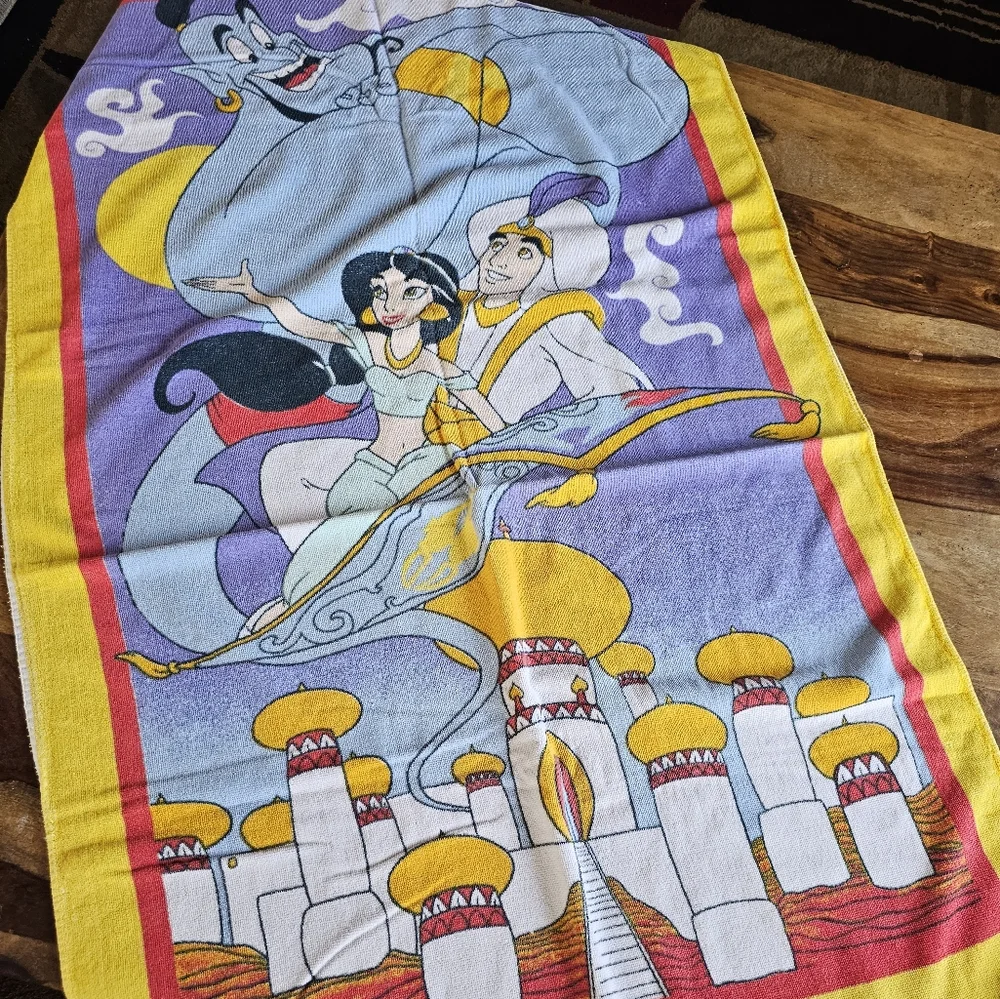 VTG 90’s Franco Disney Original Aladdin Jasmine Genie Movie Beach Towel 55”x30